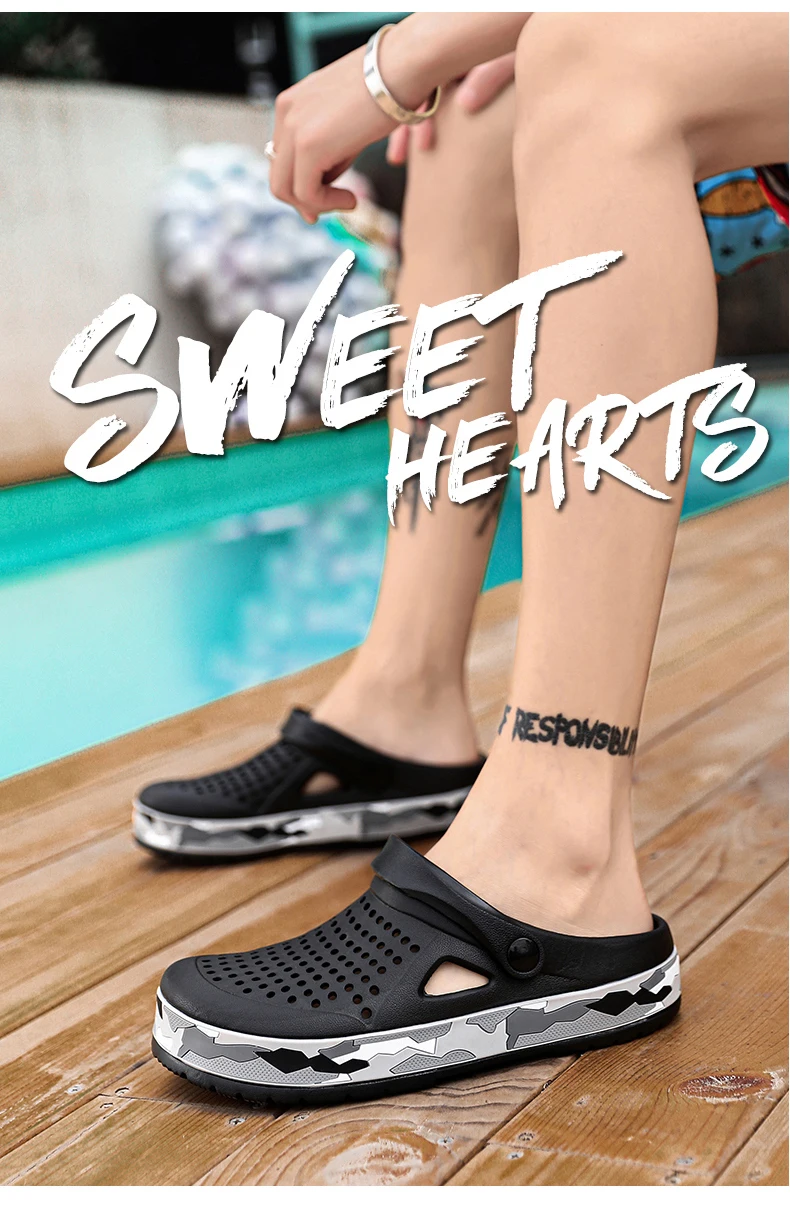 Men Sandals Black Garden Casual Aqua Clogs Hot Male Band Sandals Summer Slides Beach Swimming Shoes Slippers Zapatillas Hombre