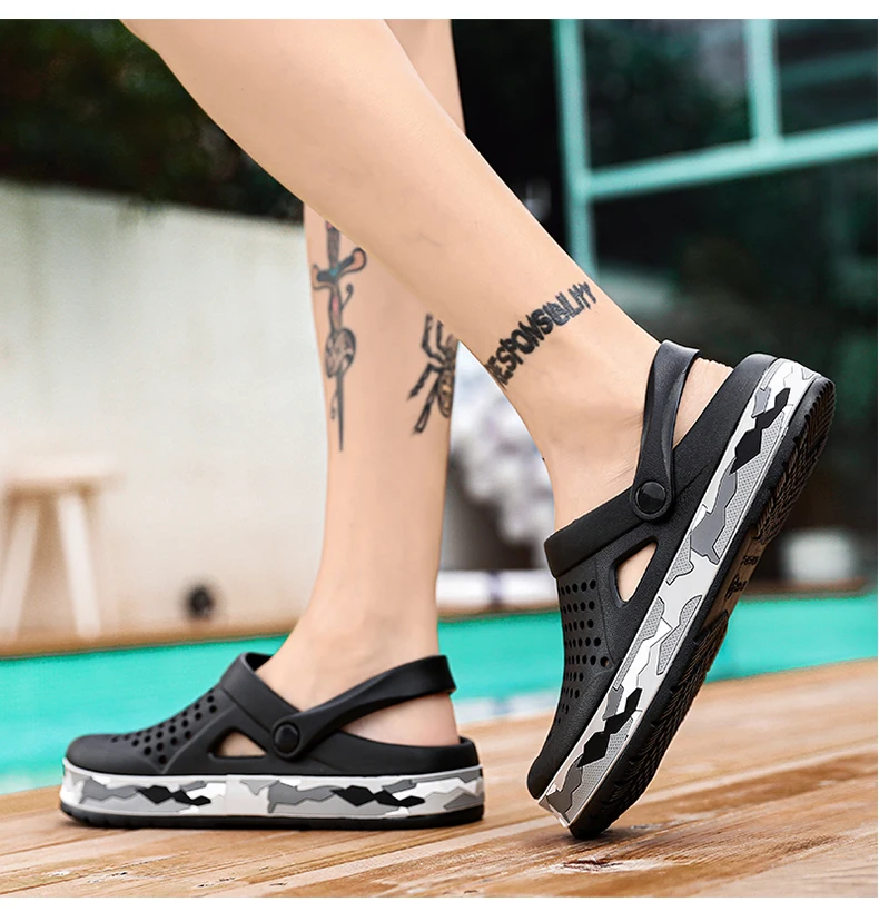 Men Sandals Black Garden Casual Aqua Clogs Hot Male Band Sandals Summer Slides Beach Swimming Shoes Slippers Zapatillas Hombre