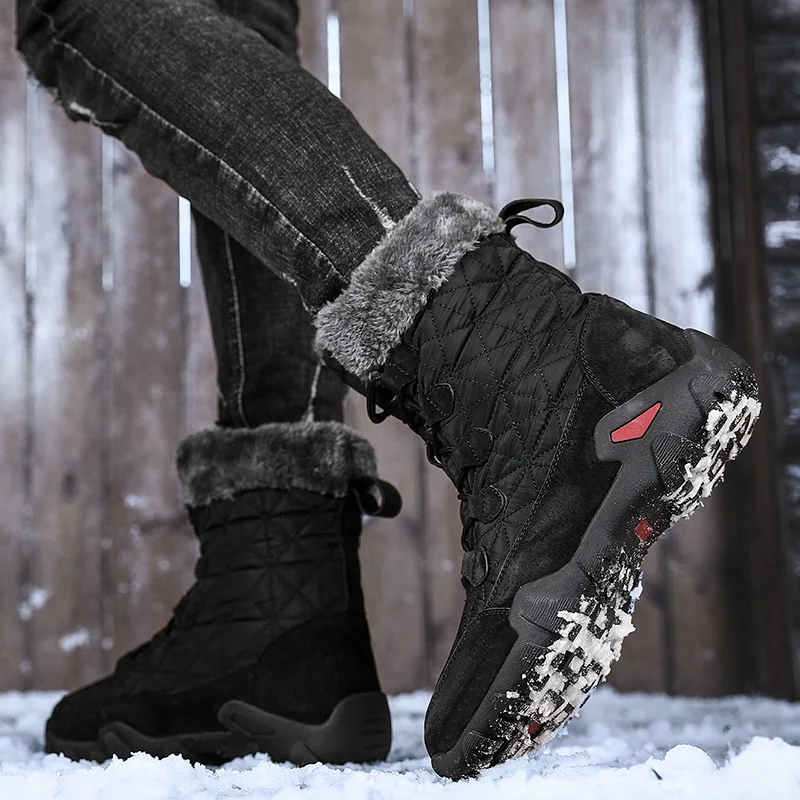 MARSON Men's Winter Snow Boots Short Shoes With Fur Keep Warm Boot Comfortable Waterproof Outdoor Hiking Footwear Plus Size