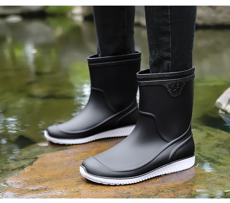 STRONGSHEN Fashion Men Rain Boots Waterproof Rubber Ankle Boot Non Skid Work Shoes Comfortable Rainy Shoes Outdoor Fishing Shoes