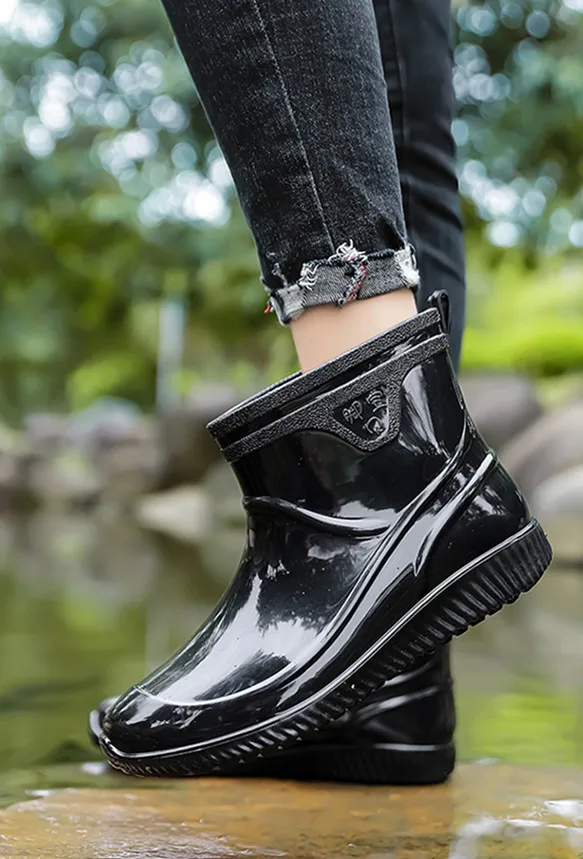 STRONGSHEN Fashion Men Rain Boots Waterproof Rubber Ankle Boot Non Skid Work Shoes Comfortable Rainy Shoes Outdoor Fishing Shoes