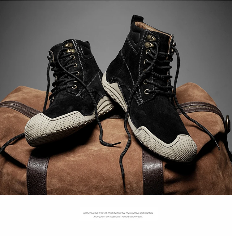 STRONGSHEN Men Boots Handmade Leather Casual Shoes Winter With Fur High Top Shoes Lace Up Comfort Walking Shoes Moccasins Boots