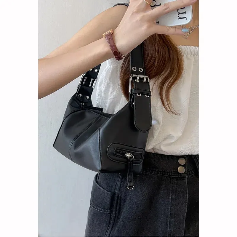 Y2K Style Shoulder Bag For Women Trendy Motorcycle Handbag Minimalist Shoulder Purse For Girls Street Wear