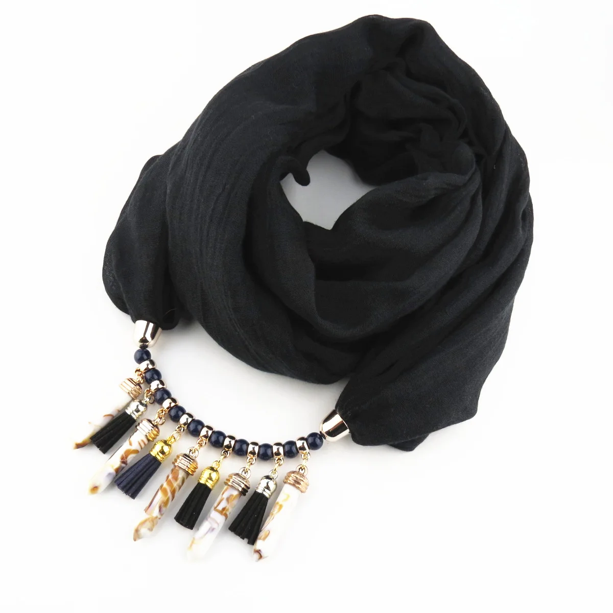 Women Cotton Linen Necklace Pendant Scarf Ethnic Style Soft Necklace Scarf Fashion Long Scarf Shawl Scaf Wrap