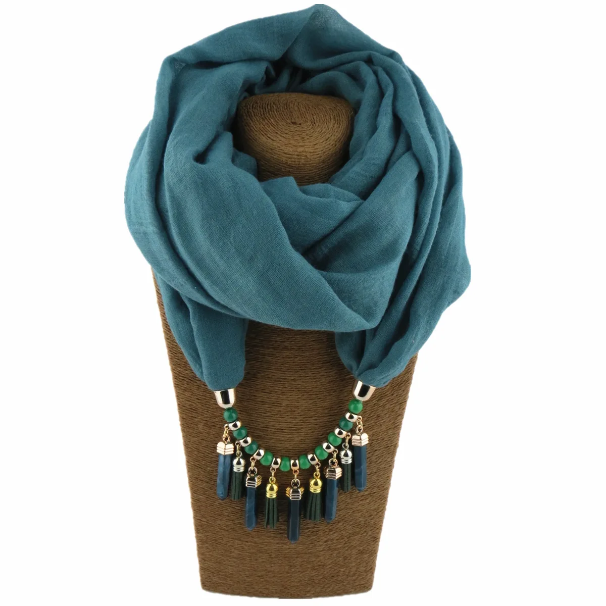 Women Cotton Linen Necklace Pendant Scarf Ethnic Style Soft Necklace Scarf Fashion Long Scarf Shawl Scaf Wrap