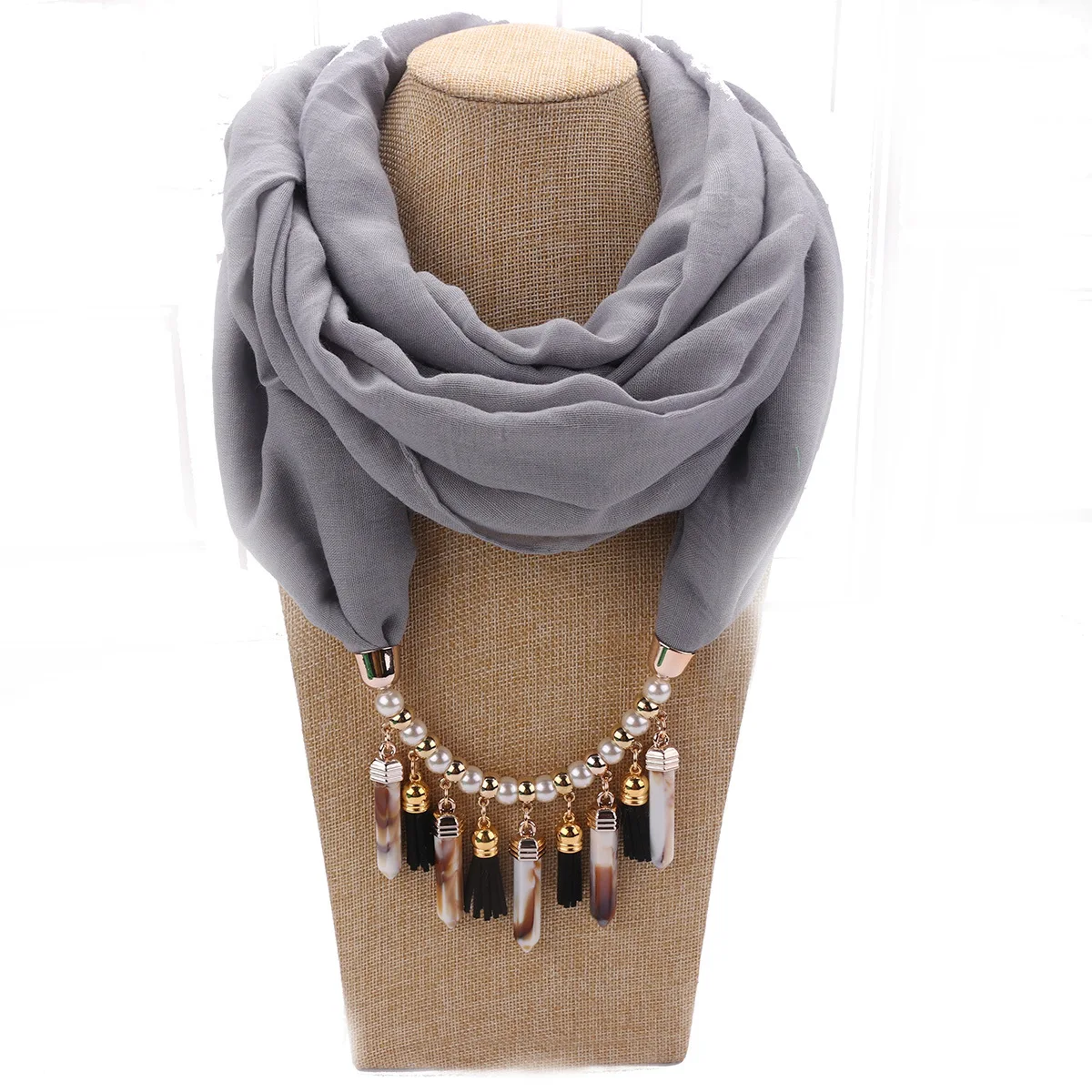 Women Cotton Linen Necklace Pendant Scarf Ethnic Style Soft Necklace Scarf Fashion Long Scarf Shawl Scaf Wrap