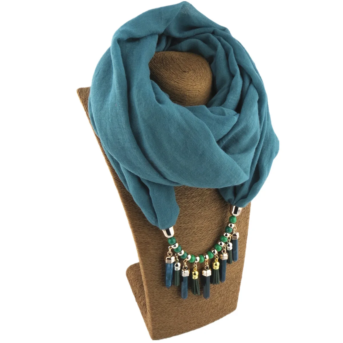 Women Cotton Linen Necklace Pendant Scarf Ethnic Style Soft Necklace Scarf Fashion Long Scarf Shawl Scaf Wrap