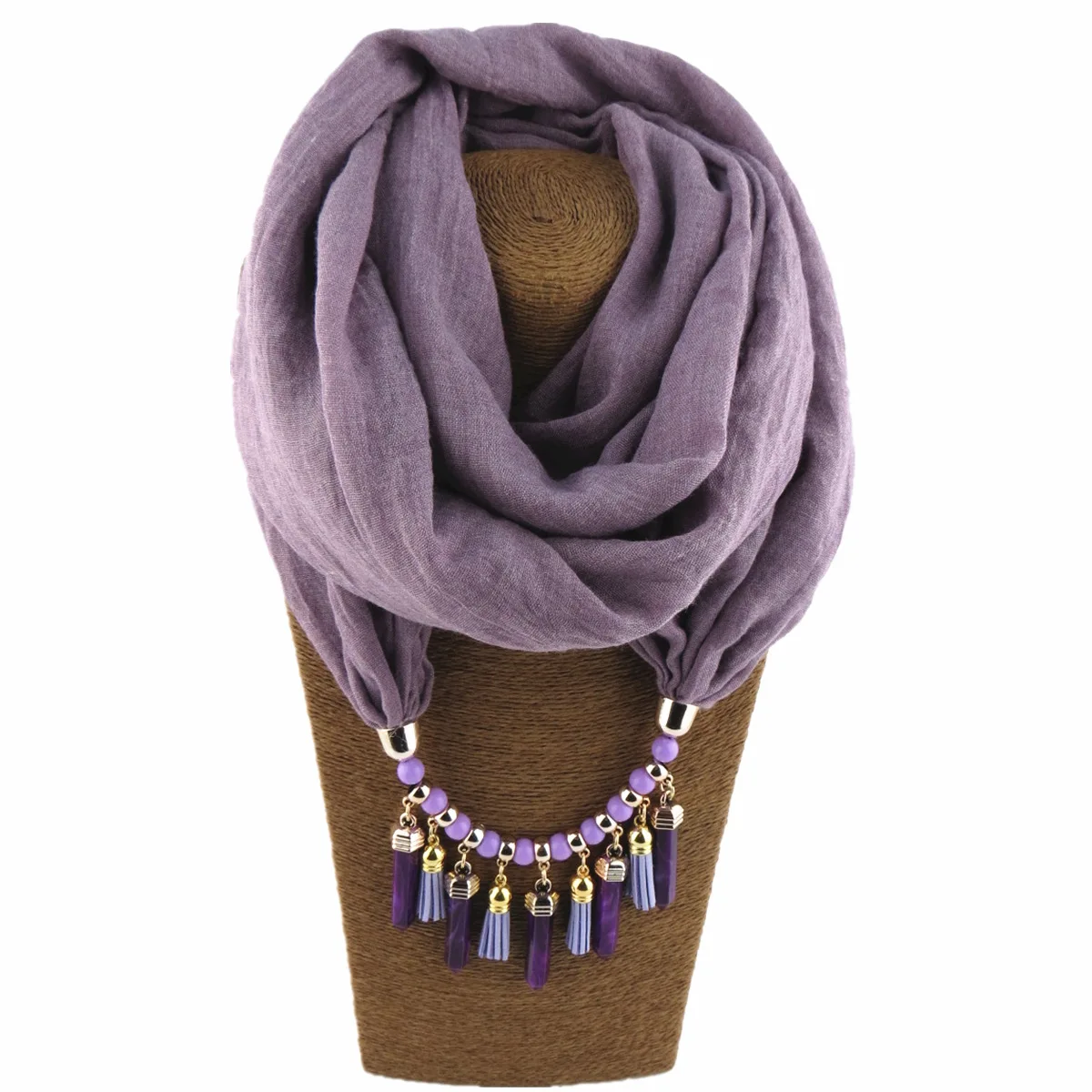 Women Cotton Linen Necklace Pendant Scarf Ethnic Style Soft Necklace Scarf Fashion Long Scarf Shawl Scaf Wrap