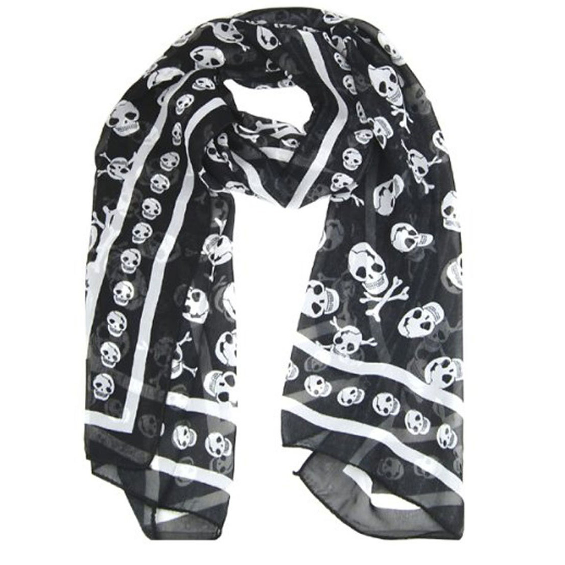 Black Chiffon Silk Feeling Skull Print Fashion Long Scarf Shawl Scaf Wrap For Women +