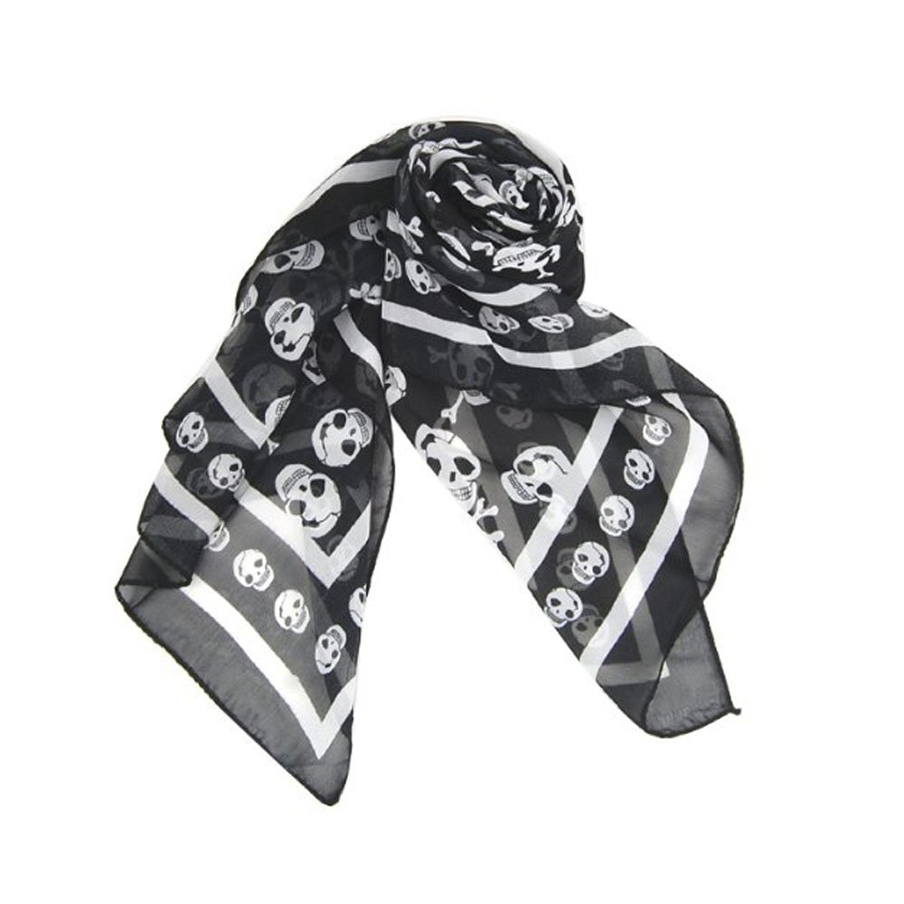 Black Chiffon Silk Feeling Skull Print Fashion Long Scarf Shawl Scaf Wrap For Women +