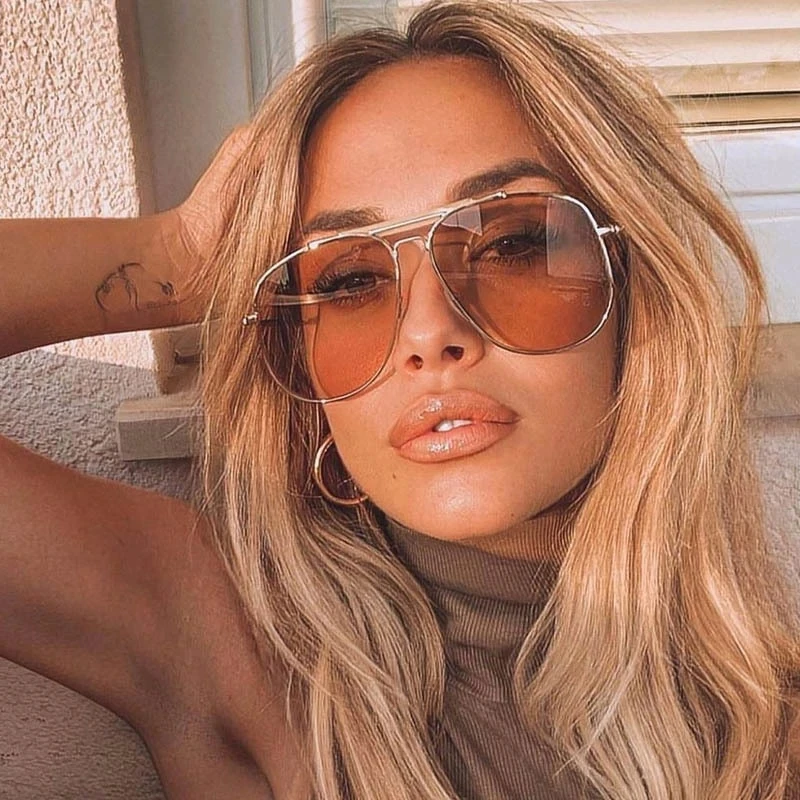 Ins Popular Oversized Pilot Sunglasses Ladies 2022 New Fashion Big Frame Metal Sun Glasses Women Brand Designer Unisex Shades