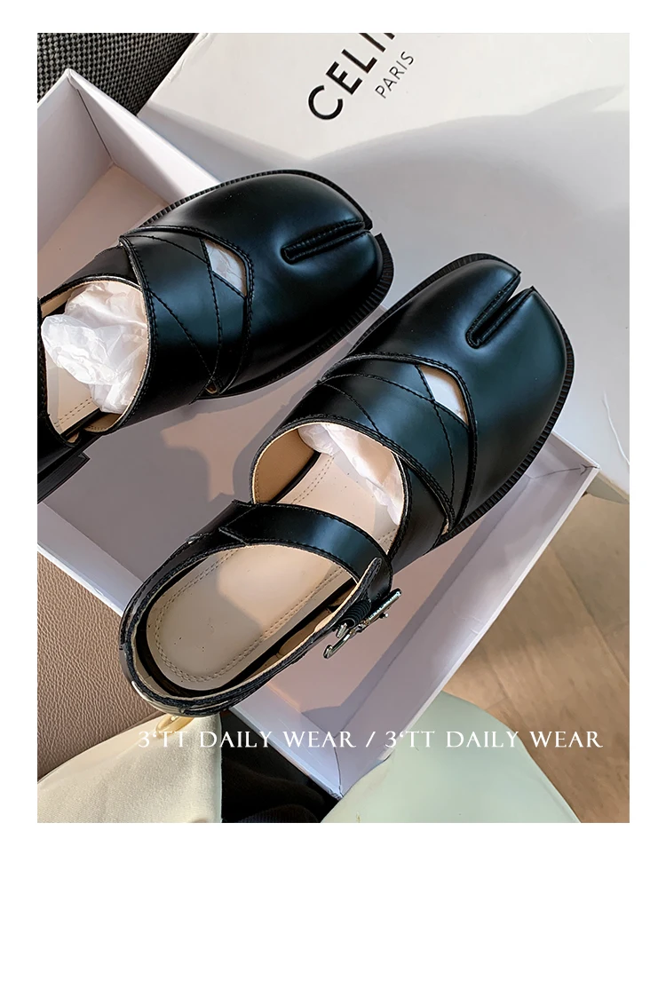 MKKHOU Fashion Women's Shoes New High Quality Leather Split Toe Mary Jane Shoes Comfortable Low Heel Women Shoes Lolita