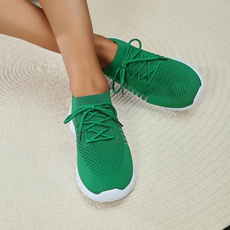 Mesh Breathable Soft Sole Sneakers Women Lightweight Non-Slip Running Walking Shoes Woman 2024 Spring Casual Lace Up Flats Shoes