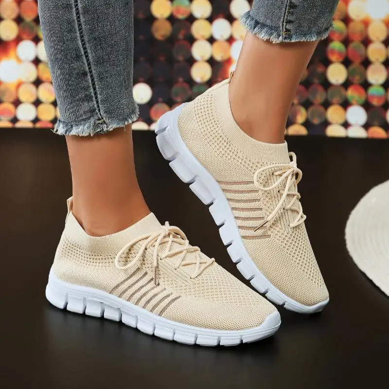 Mesh Breathable Soft Sole Sneakers Women Lightweight Non-Slip Running Walking Shoes Woman 2024 Spring Casual Lace Up Flats Shoes