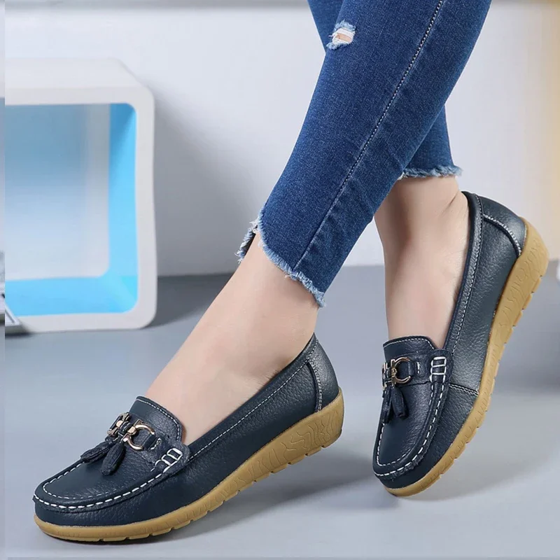 Women Flats Ballet Shoes Ballerina Ladies Casual Shoes Leather Breathable Moccasins Women’s Boat White Flats Shoes Women