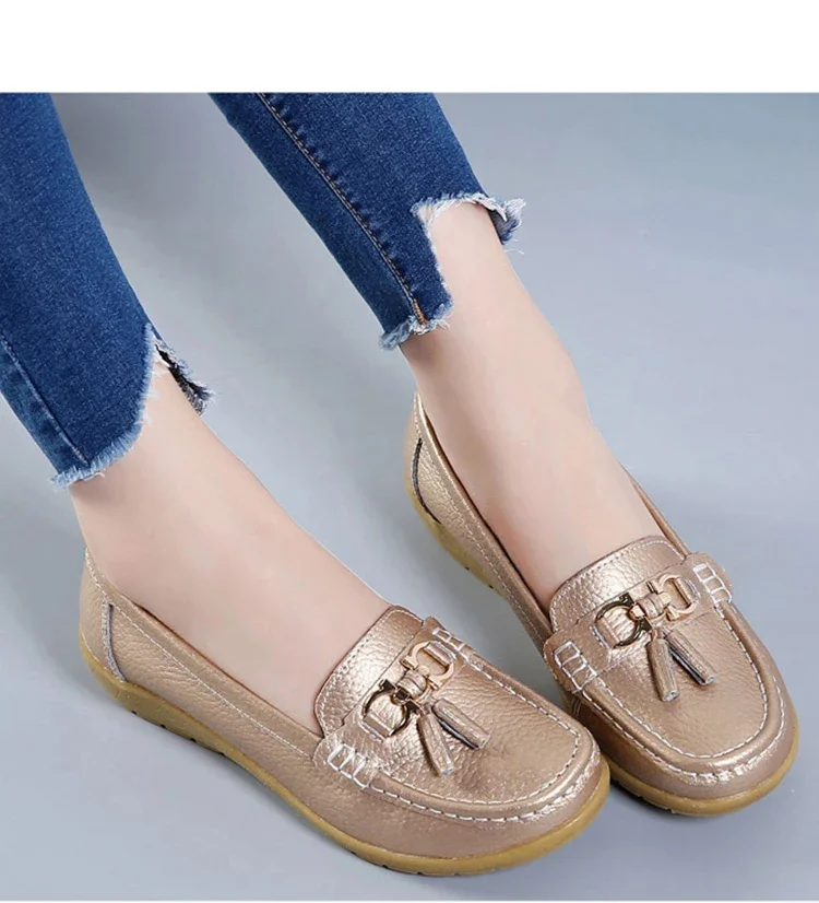 Women Flats Ballet Shoes Ballerina Ladies Casual Shoes Leather Breathable Moccasins Women’s Boat White Flats Shoes Women