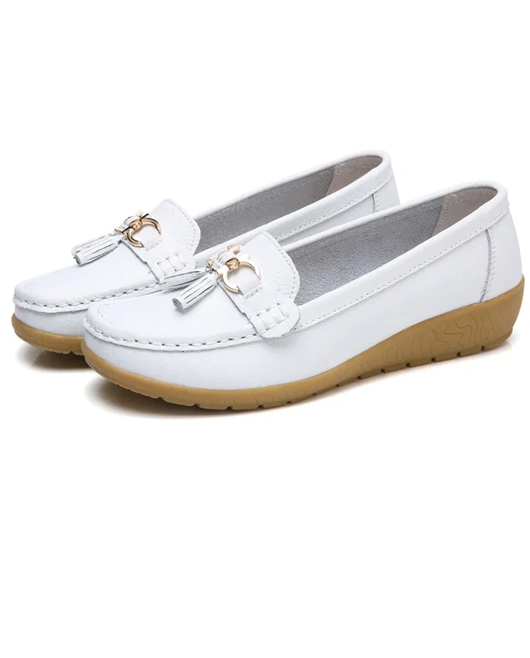 Women Flats Ballet Shoes Ballerina Ladies Casual Shoes Leather Breathable Moccasins Women’s Boat White Flats Shoes Women