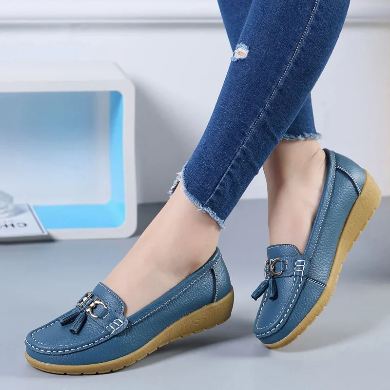 Women Flats Ballet Shoes Ballerina Ladies Casual Shoes Leather Breathable Moccasins Women’s Boat White Flats Shoes Women