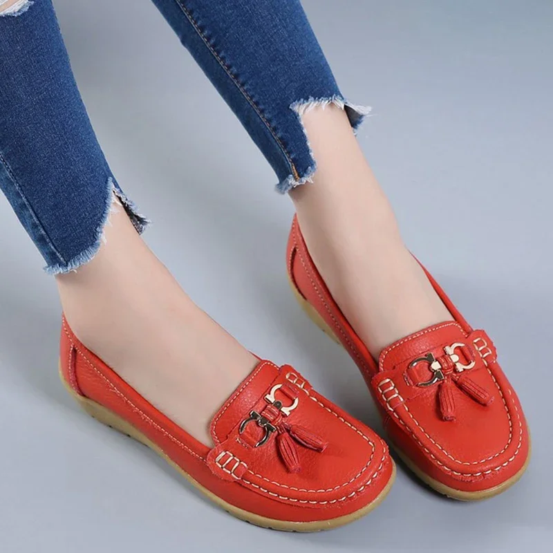 Women Flats Ballet Shoes Ballerina Ladies Casual Shoes Leather Breathable Moccasins Women’s Boat White Flats Shoes Women