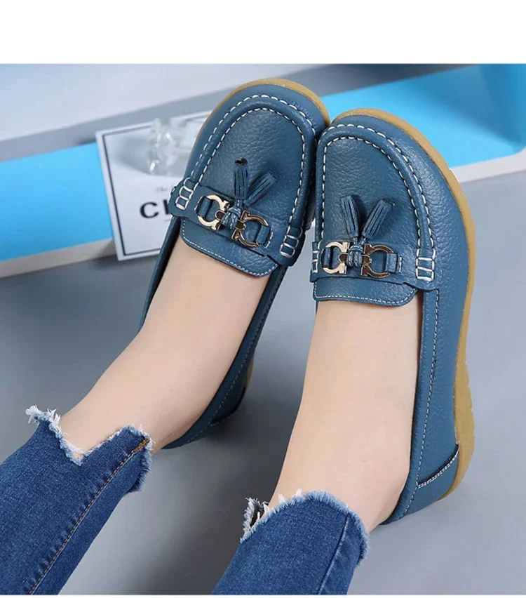 Women Flats Ballet Shoes Ballerina Ladies Casual Shoes Leather Breathable Moccasins Women’s Boat White Flats Shoes Women