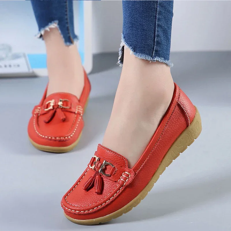 Women Flats Ballet Shoes Ballerina Ladies Casual Shoes Leather Breathable Moccasins Women’s Boat White Flats Shoes Women