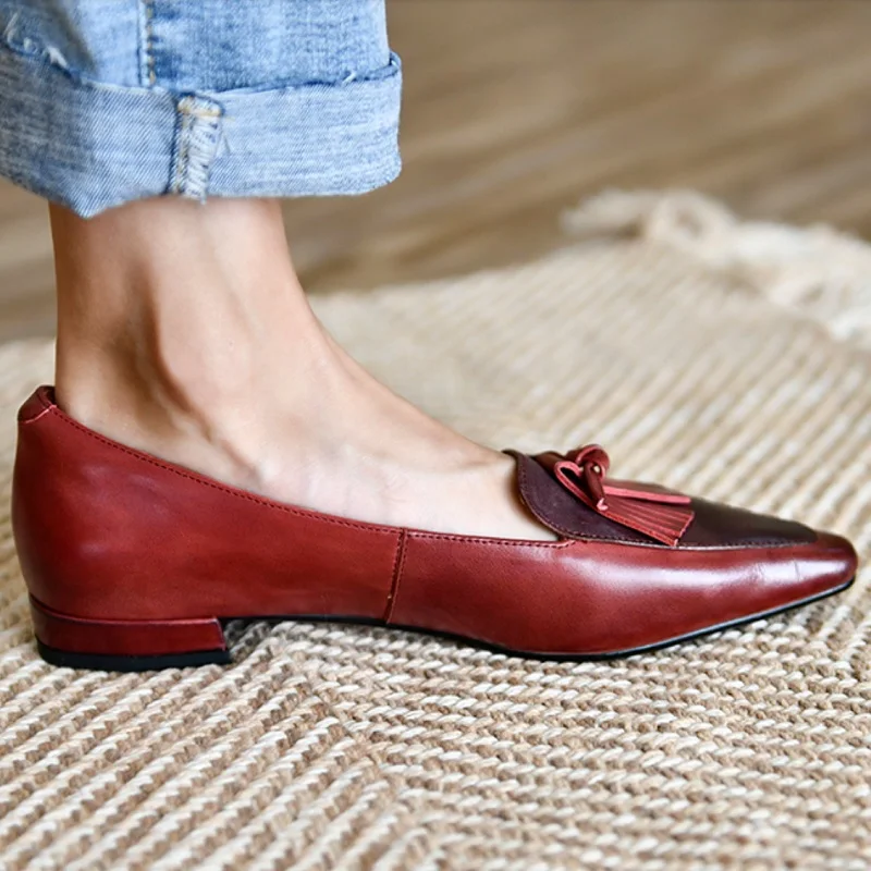 Retro Simple Shoes For Spring Slip On Korea Style Women Loafers Casual Flat Shoes Women‘s Flats Cowhide Loafers For Female