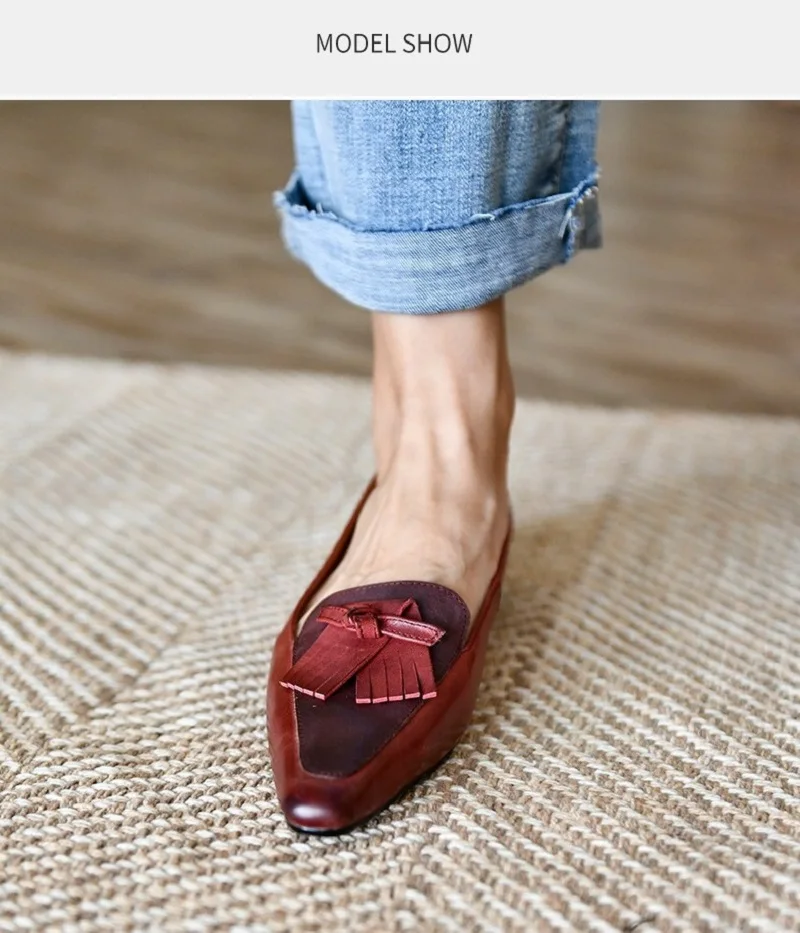 Retro Simple Shoes For Spring Slip On Korea Style Women Loafers Casual Flat Shoes Women‘s Flats Cowhide Loafers For Female