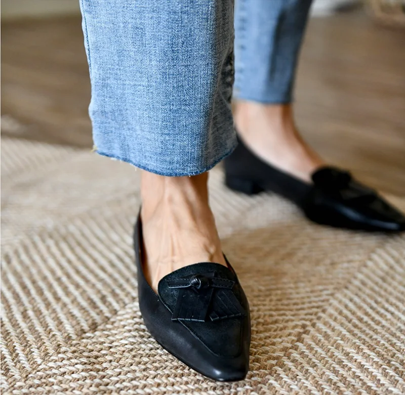 Retro Simple Shoes For Spring Slip On Korea Style Women Loafers Casual Flat Shoes Women‘s Flats Cowhide Loafers For Female